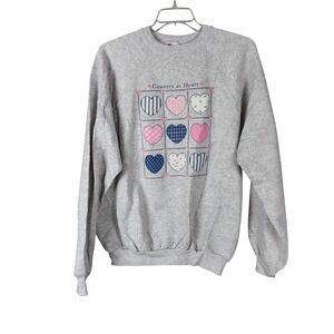 Hanes Activewear VTG Gray Country at Heart Graphic Sweatshirt XL USA granny